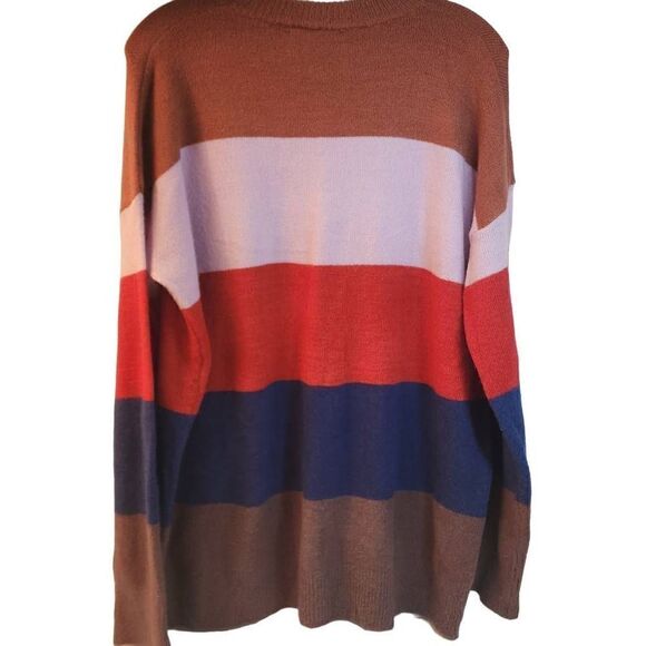 Reborn J Women's Multicolor Color Block Crew Neck Pullover Sweater Size Medium - Picture 2 of 7